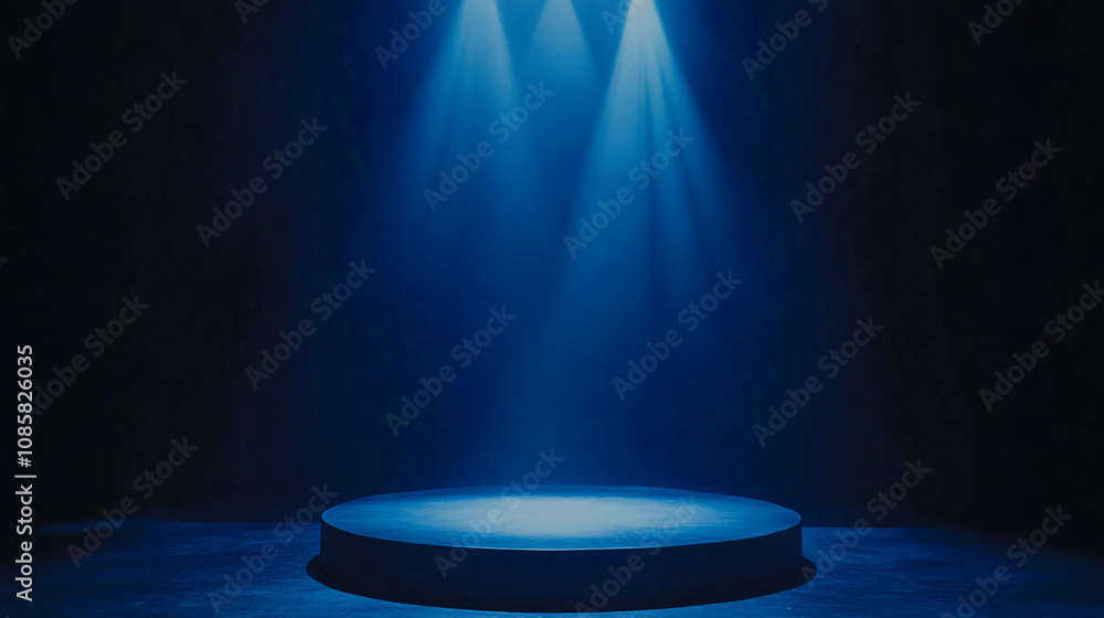 A circular platform sits in a dimly lit room A circular platform sits in a dimly lit room