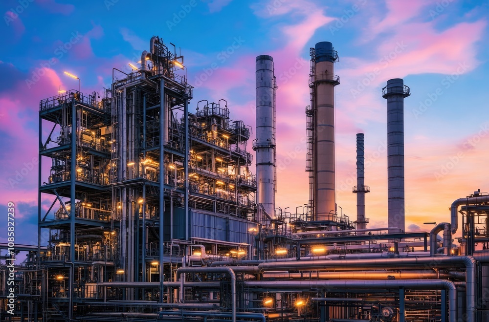 Obraz premium Industrial Complex at Sunset