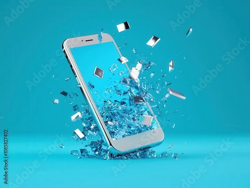 Internet bullying impact, shattered phone screen with hurtful messages, awareness campaign, 3D illustration photo