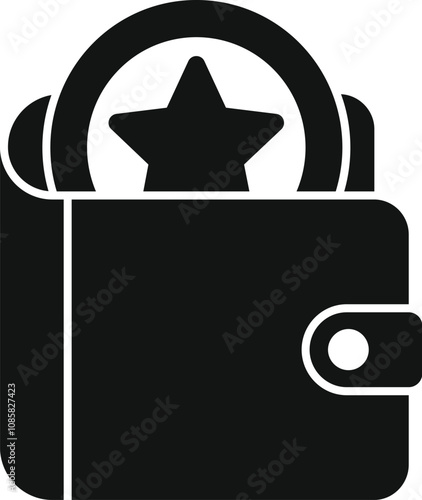 Open wallet containing a star bonus coin, symbolizing customer loyalty program reward, cashback or premium membership