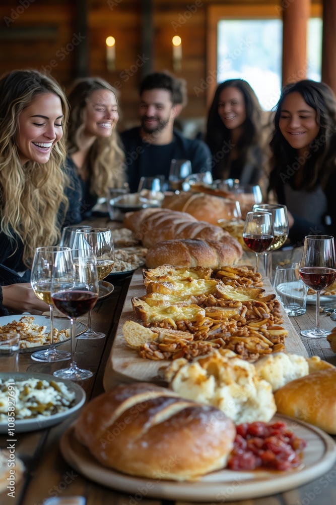 Fototapeta premium An intimate moment of communion, with a circle of diverse worshippers sharing bread and wine in a softly lit chapel. The atmosphere is infused with a sense of unity, love, and spiritual nourishment