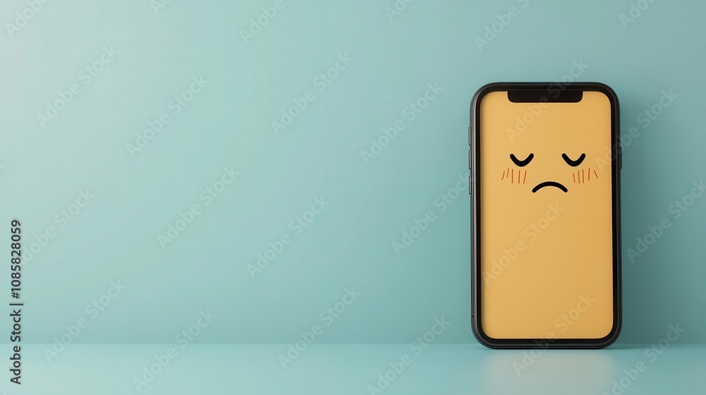 Isolated teenager, crying emoji glowing over phone screen, internet safety concept, 3D illustration Isolated teenager, crying emoji glowing over phone screen, internet safety concept, 3D illustration