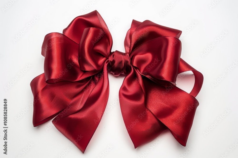 Luxurious red gift ribbon bow on white background for elegant celebrations, holiday gift wrapping, birthday presents, special occasions Luxurious red gift ribbon bow on white background for elegant celebrations, holiday gift wrapping, birthday presents, special occasions