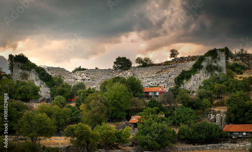 View of the ruins of the Greek theater from the ancient city of Selge.