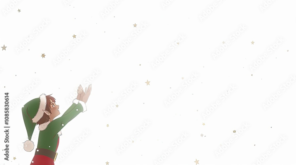 A cute elf with white fur, wearing green and red A cute elf with white fur, wearing green and red