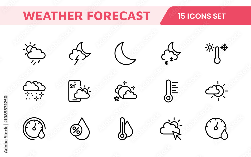 Weather Forecast Icon Set. Bright and dynamic icons for accurate weather reporting, perfect for enhancing apps, websites, and digital platforms Vector icons. Weather Forecast Icon Set. Bright and dynamic icons for accurate weather reporting, perfect for enhancing apps, websites, and digital platforms Vector icons.