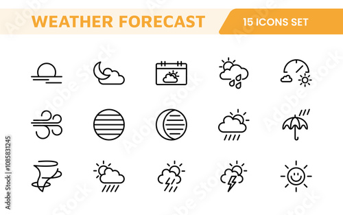 Weather Forecast Icon Set. Bright and dynamic icons for accurate weather reporting, perfect for enhancing apps, websites, and digital platforms Vector icons.