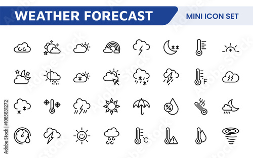 Weather Forecast Icon Set. Bright and dynamic icons for accurate weather reporting, perfect for enhancing apps, websites, and digital platforms Vector icons.