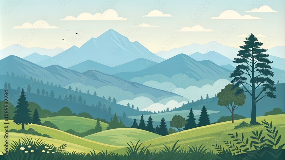 Fototapeta premium Landscape vector, mountains multipurpose illustration, scalable illustration