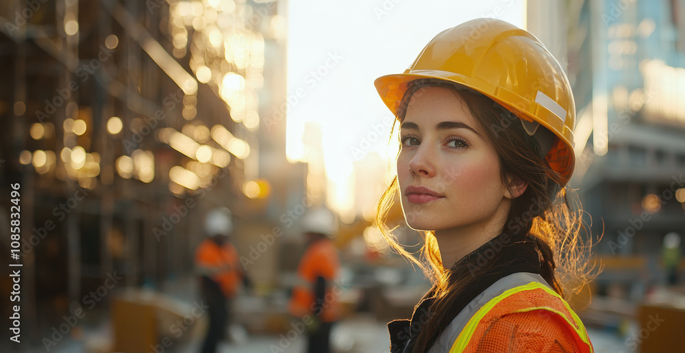Female engineer on construction site and copy space Female engineer on construction site and copy space