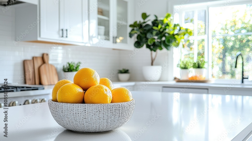 Fresh lemons in a stylish kitchen modern home and copy space Fresh lemons in a stylish kitchen modern home and copy space