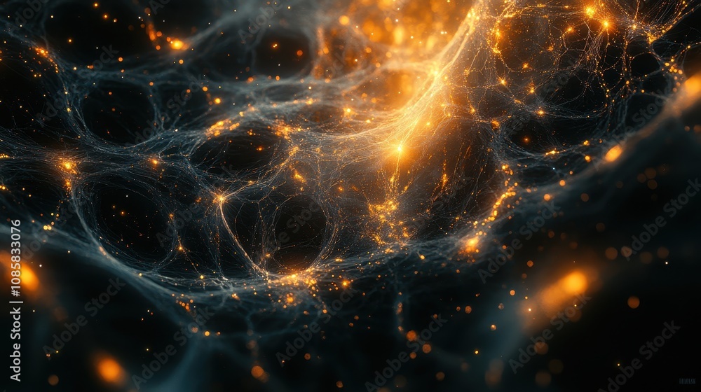 Golden Sparks Illuminate Dark Weblike Structure Golden Sparks Illuminate Dark Weblike Structure