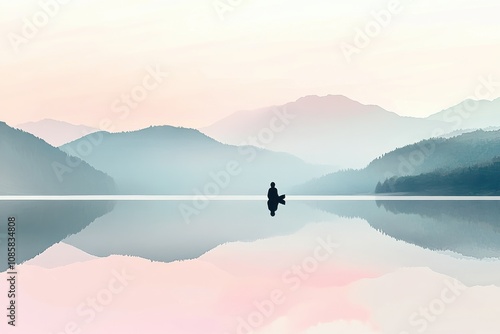 Peaceful Elderly Person Meditating in Serene Mountain Landscape