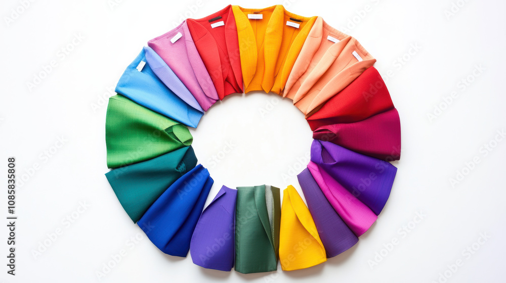Obraz premium Joyful rainbow of colorful fabric swatches arranged in circle