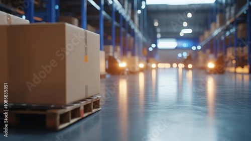 Cardboard boxes on pallet in warehouse.