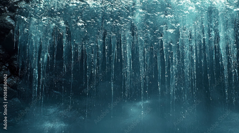 Rain drops frozen mid-stream on curtain wall surface Rain drops frozen mid-stream on curtain wall surface