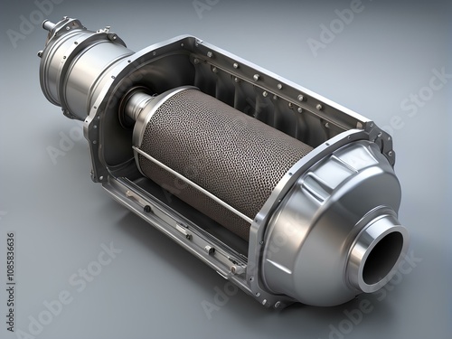 Detailed 3D Illustration of Diesel Particulate Filter & Catalytic Converter photo