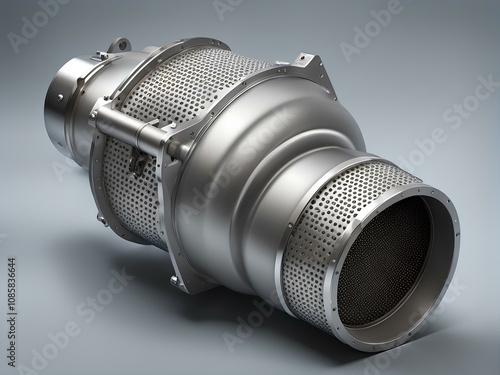 Detailed 3D Illustration of Diesel Particulate Filter & Catalytic Converter