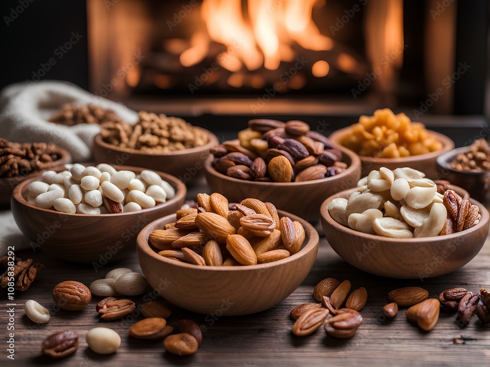 Elegant Display of Dry Fruits on a Wooden Table Elegant Display of Dry Fruits on a Wooden Table