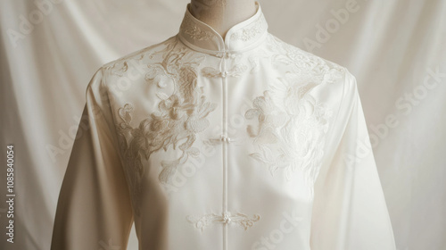 Elegant off white qipao with subtle embroidery serene and sophisticated