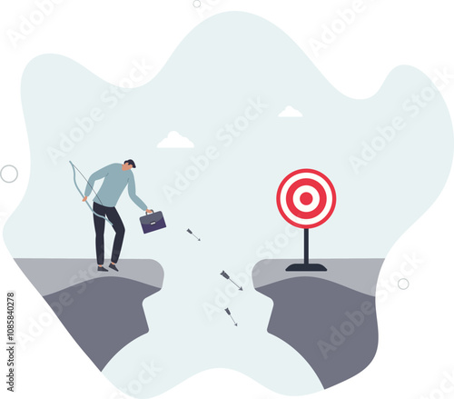 Terribly missed target, failure or mistake, fail to achieve goal, big error or wasted effort concept.flat characters.