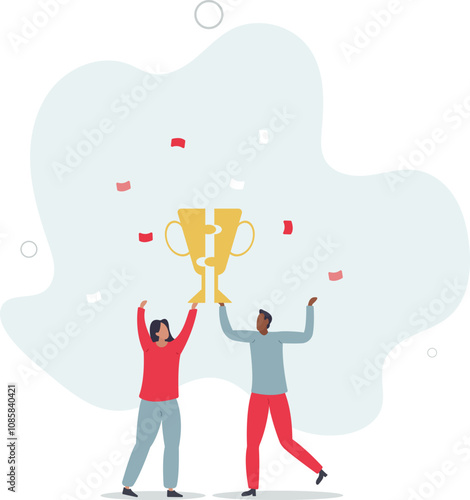 Win-win situation, agreement or solution to win together, solution for best result, teamwork to help success and achieve goal together concept.flat characters.