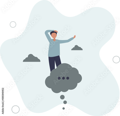 Think of solution, critical thinking to solve problem, focus on new idea, concentration or contemplation, skeptical or rational concept.flat characters.