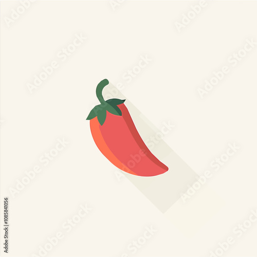 Simple flat 2D illustration of chili pepper isolated on a white background, ai red chili pepper 