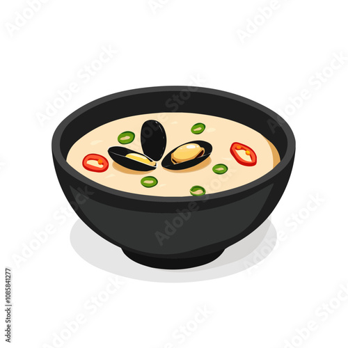 Simple flat 2D illustration of clam miso soup isolated on a white background, Ai design