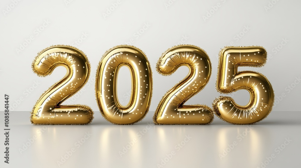 Shiny Gold 2025 Balloons on White Background Shiny Gold 2025 Balloons on White Background