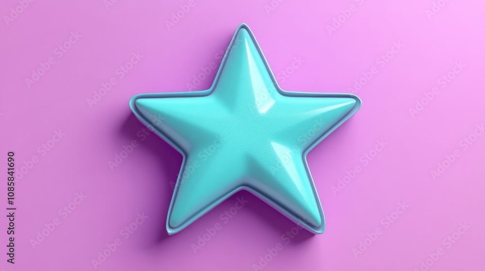 3D rendering of a turquoise star icon on a pastel purple background in a minimalist style, featuring sharp details and high resolution, ideal for modern designs, flat lay, and isometric views. 3D rendering of a turquoise star icon on a pastel purple background in a minimalist style, featuring sharp details and high resolution, ideal for modern designs, flat lay, and isometric views.