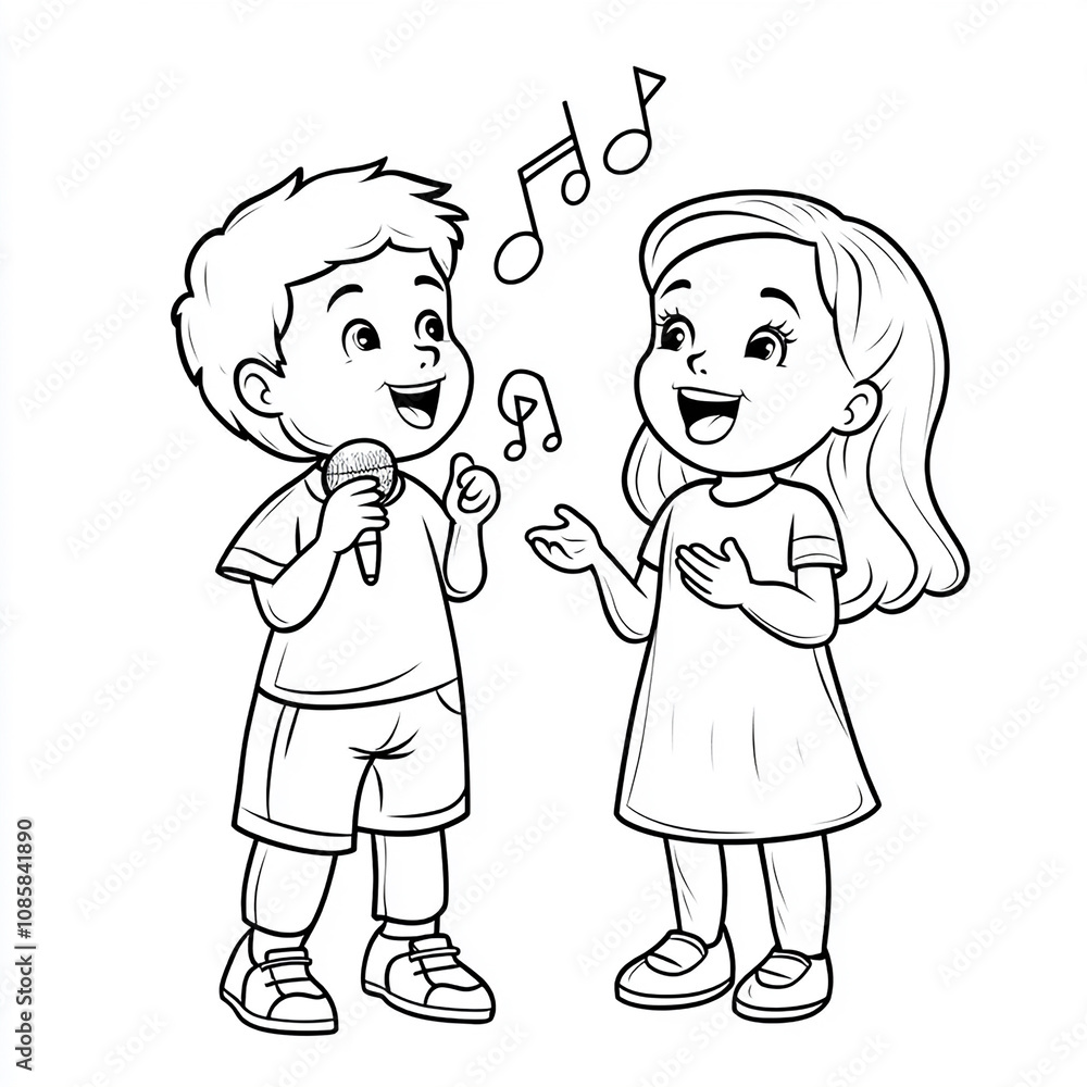 Coloring Page Outline Of boy and girl singing a song Coloring Page Outline Of boy and girl singing a song