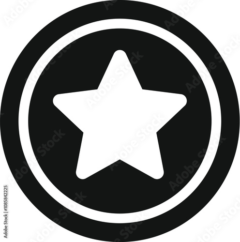 Round black and white icon representing quality rating, positive feedback, or achievement