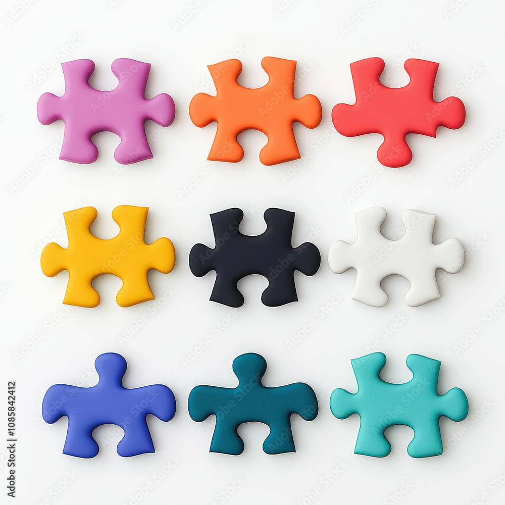 A colorful arrangement of puzzle pieces on a white background, symbolizing creativity and problem-solving. isolated on white background. A colorful arrangement of puzzle pieces on a white background, symbolizing creativity and problem-solving. isolated on white background.