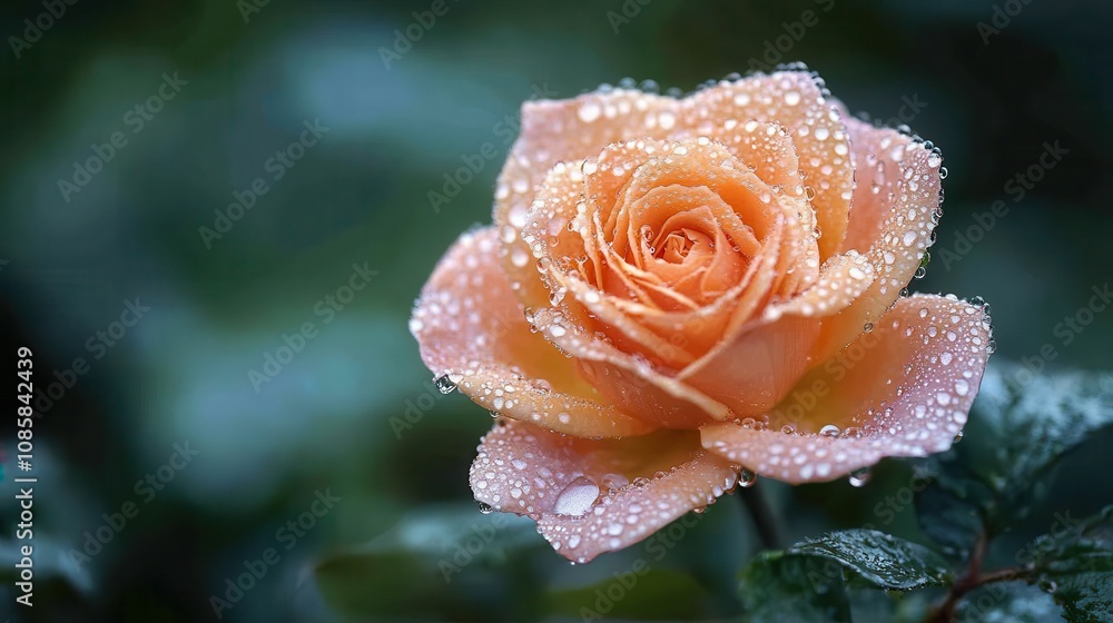 A Dew Kissed Peach Rose Blooms Beautifully A Dew Kissed Peach Rose Blooms Beautifully