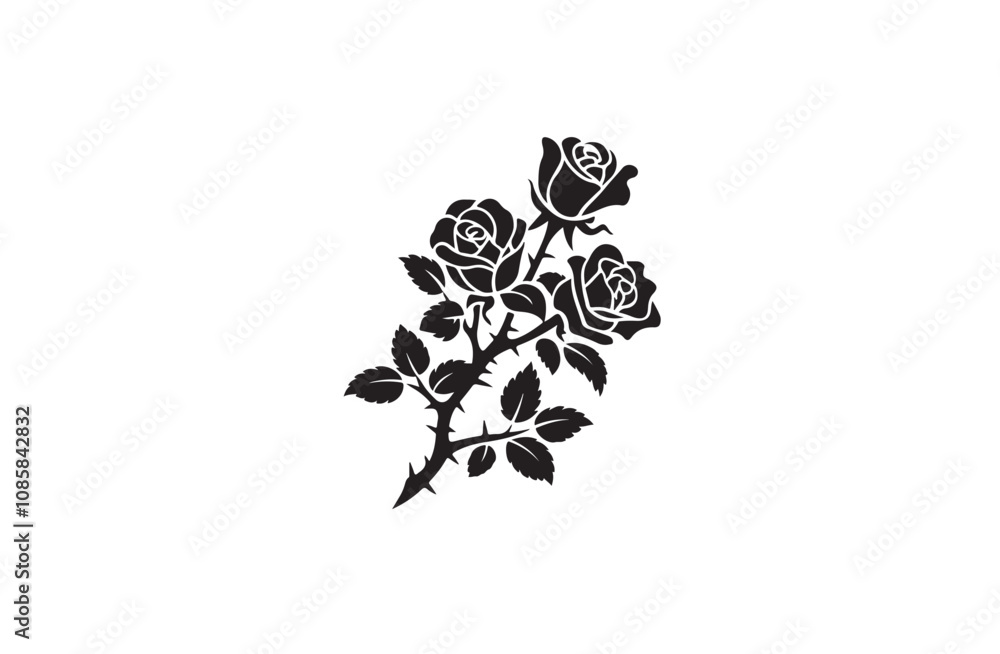 rose bushes silhouette vector outline art illustration logo design rose bushes silhouette vector outline art illustration logo design