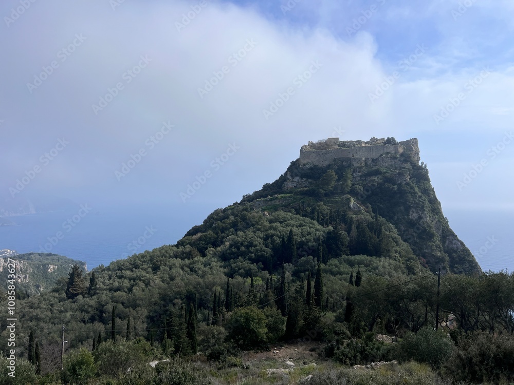 Angelokastro Byzantine Castle foggy day summer Angelokastro Byzantine Castle foggy day summer