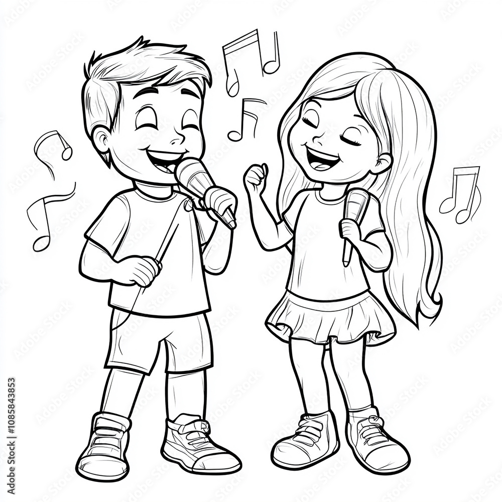Coloring Page Outline Of boy and girl singing a song Coloring Page Outline Of boy and girl singing a song