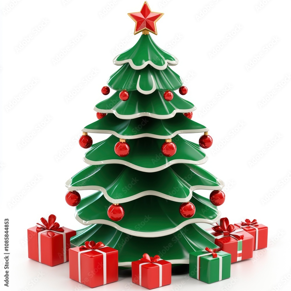 Festive Christmas Tree with Presents - 3D Render Festive Christmas Tree with Presents - 3D Render