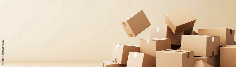 Delivery and movement cardboard box concept. A stack of cardboard boxes in a minimalist setting, illustrating themes of shipping, packing, and storage. Delivery and movement cardboard box concept. A stack of cardboard boxes in a minimalist setting, illustrating themes of shipping, packing, and storage.