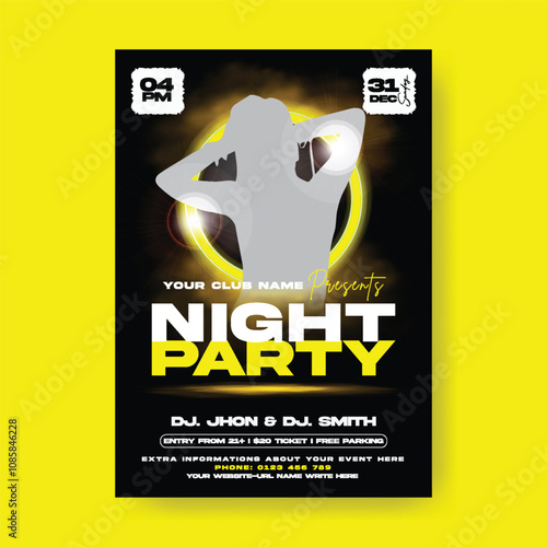 Nightclub party flyer or poster template, Dj music party event flyer, holidays festivals and events invitation party poster, electronic music, disco flyer poster, night party leaflet, brochure  cover