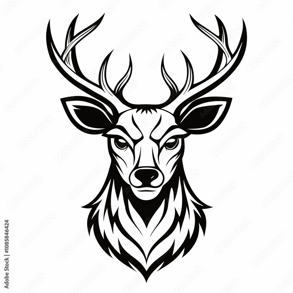 A Deer Head Line Art Vector Illustration with white background A Deer Head Line Art Vector Illustration with white background