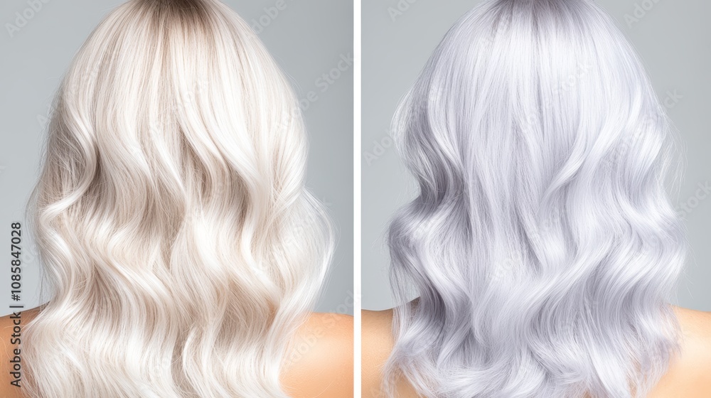 Fototapeta premium Striking twotone hair color transformation, dark meets light blonde in a daring contrast