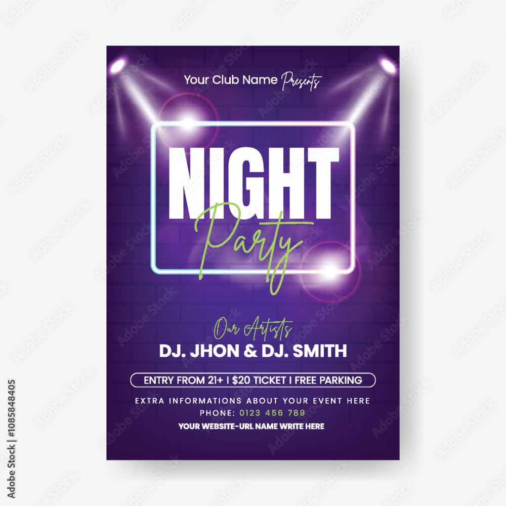 Modern Party invitation vertical print flyer or poster template for nightclub dance poster, DJ music night party flyer, concert, disco party flyer place for image, Nigh Party leaflet brochure cover Modern Party invitation vertical print flyer or poster template for nightclub dance poster, DJ music night party flyer, concert, disco party flyer place for image, Nigh Party leaflet brochure cover