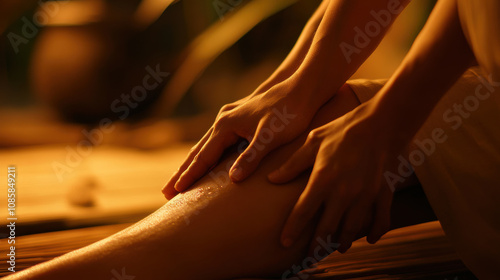 Wallpaper Mural Relaxing leg massage calm serene peaceful wellness therapy treatment hands skin touch leg woman female body health care spa massage therapy alternative medicine holistic wellbeing relaxation comfort Torontodigital.ca