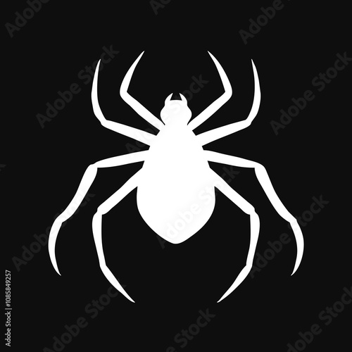 White Spider on Black Background Vector Graphic