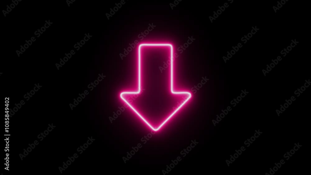 Neon bright download animation. Software download icon on black background. 4k Neon bright download animation. Software download icon on black background. 4k
