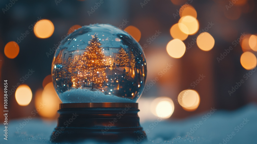 Magical Christmas snow globe warm festive glow Magical Christmas snow globe warm festive glow