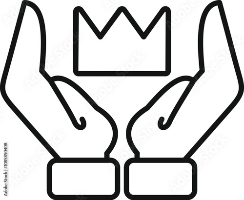 Open hands carefully holding a king crown, symbolizing power, royalty, and leadership