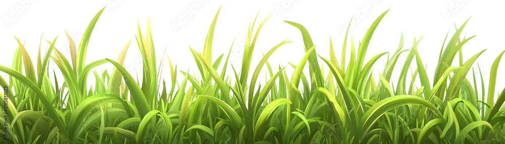 Fototapeta premium Lush green grass with vibrant blades on a white isolated background. transparent background
